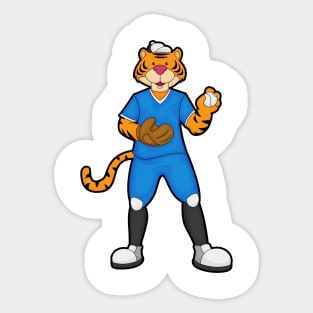 Tiger at Baseball with Baseball glove & Cap Sticker